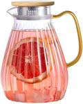 Wlasss Glass Pitcher, 60 oz 1.8 L Glass Water Pitcher, Pitchers with Handle and Lid, for Coffee, Juice, Lemonade, and Hot/Cold Beverages, Large Glass Tea Pitcher