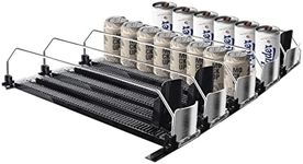 YQWIN Fridge Drink Organizer, Can Dispenser, Fridge Organization, Soda Rack Can Organizer, Spring Loaded Beverage Storage, Bottled Water Organizer for Refrigerator, Width Adjustable Beverage Pusher Glide, Beer Pop Can Water Bottle Storage for Pantry, Kitchen, 5 Rows (15inch)