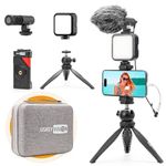 USKEYVISION Smartphone Vlogging Kit Video Kit for iPhone 15/14/13 Mini/Pro/Max, Android Smartphone w/Microphone Light Auto-switch Phone Clip Combo for YouTube Tiktok Live Steam (Vlog K2)