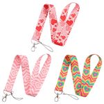 TRKETK 3 Piece ID Lanyard, Heart Neck Strap Cute Keychain Lanyard Durable 40cm Lanyard Aesthetic Preppy Love Heart Key Lanyard for Teacher Nurse Students Kids (Pink + Red + Rainbow Color)