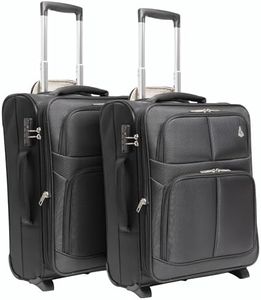 Aerolite 55x40x20cm (Expandable 55x40x23cm) 48L Ultra Lightweight Eco Friendly Carry On Hand Cabin Luggage Travel Suitcase 55x40x20 to 55x40x23 with 2 Wheels & TSA Approved Lock (Set of 2, Black)