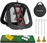 SUNHOO Pop-up Golf Chipping Net with Dual Turf Hitting Mat, Practice Golf Ball and Tees Combo, Driving Range Target Swing Training Aids Backyard | Indoor | Outdoor