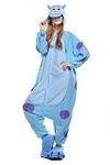 Wanziee Unisex Sully Monsters Inc Onesie Plush Blue Costume with Hoodie Adult Pajamas for Christmas Halloween Party Sleepwear S M L XL (X-Large)