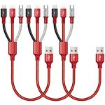 ASICEN 3 in 1 Multi Charger Cable, 35cm USB Multi Charging Cable, Fast Charger Cable with IP/Micro-USB/Type-C Port for iPhone/Tablets/Samsung Galaxy/LG/Pixel/Huawei/HTC/OnePlus/PS(Red/3pc)