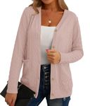 GRECERELLE Womens Lightweight Cardigan Sweater Long Sleeve Button Down Ribbed Knit Outerwear Open Front Tops with Pockets Pure Pink-L