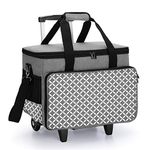 Yarwo Detachable Rolling Sewing Machine Carrying Case, Trolley Tote Bag with Removable Bottom Wooden Board for Most Standard Sewing Machine and Accessoriess, Gray with Grid