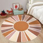 Topotdor Sun Rainbow Round Rug 5.2ft Boho Kids Nursery Rug, Colorful Washable Area Rug Ultra Soft Circle Classroom Rug Non-Slip for Bedroom Living Room Playroom Decor, Orange