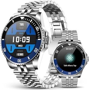 2025 DA GPT Smart Watch for Men, Heart Rate, Blood Pressure, Blood Oxygen, Sleep Monitor, 107 Sports Modes, 1.19-inch AMOLED Display, Waterproof Round Watch, Compatible Android and iOS Silver Metal