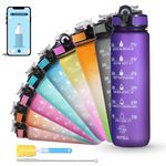 SOLARA 1L Sipper Water Bottle with Motivational Time Marker, Sipper Bottle for Adults, Water bottle for Gym, Office, Mobile app with Drinking water reminder, Purple Love, 1 Litre