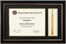 EXCELLO GLOBAL PRODUCTS 8.5" x 11" Modern Photo Document Frame with Double Mat Graduation Diploma Certificate with Tassel Holder (Black/Gold)