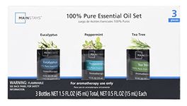 Essential Oil Set Pack of 3, Eucalyptus, Peppermint, Tea Tree, 100% Pure Natural, 15ml 0.5f oz, Aromatherapy Gift Set