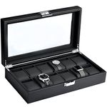 Mantello Black Carbon Fiber 12-Watch Box Showcase Jewelry Case Organizer Lock Design by Mantello