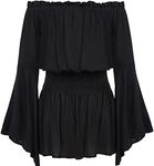Hanna Nikole Womens Plus Size Renaissance Blouse Off Shoulder Trumpet Sleeve Peasant Tops Black 28 Plus