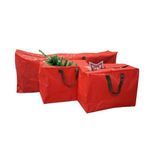 ADEPTNA 3PCS PREMIUM STRONG DURABLE LARGE CHRISTMAS XMAS TREE DECORATIONS STORAGE BAGS – STURDY NYLON HANDLES FOR EASY CARRY (RED)