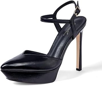 GENSHUO Décolleté con Plateau Donna Sandali Stiletto con Cinturino alla Caviglia Sexy Punta Chiusa Tacchi Alti 13 CM/5,12 Pollici Sandali a Spillo a Punta per la Festa, Nero 38EU