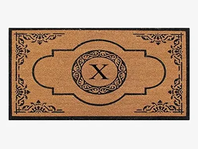 A1HC Natural Coir Monogrammed Door Mat For Front Door, 30x48, Anti-Shed Treated Durable Doormat for door Entrance, Heavy Duty, Thin Profile, Easy to Clean, Long Lasting, Front Door Entry Doormat