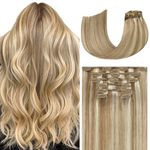 WindTouch Blonde Hair Extensions for Women Real Human Hair, 20 Inch 75g Light Blonde Mixed Bleach Blonde Highlight Hair Extensions, Clip in Hair Extensions Human Hair, Soft Natural Straight 18/613