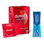 Durex Thin Feel Condoms Pack of 20 - Durex Play Feel Lube Gel 100 ml – Durex Value Bundle