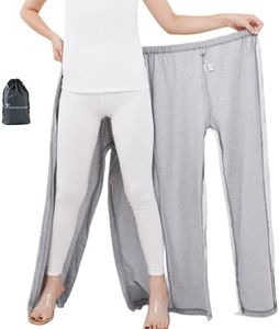 WEEOATAR Unisex Patient Pants,Bedridden Patient Clothing,Disability Clothing with Zippers for Easy Access,Hospital Gowns Nursing Aid for Elderly,Disabled,Dialysis and Bedridden Patients(Grey,L)