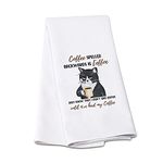 G2TUP Funny Cat Kitchen Towel, Coffee Spelled Backwards Is Eeffoc Flour Sack Dish Towel, Coffee Lover Tea Towel Hand Towel with Saying, Perfect Housewarming Gift (Coffee Spelled Backwards Is Eeffoc)