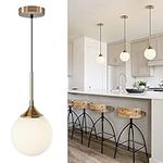 KCO Lighting Mid Century Modern Glass Pendant Light 1-Light Large Gold Globe Chandelier Pendant Lighting Brushed Brass Adjustable Ceiling Hanging Lighting Fixture (White)