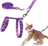 Cat Harness and Leash Set Gold Moons Soft Nylon Escape Proof Adjustable for Kittens Small Animals Glow in The Dark(Purple)