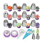 Russian Piping Nozzles Set 12 Russian Cake Decorating Nozzles 2 Small Flower Nozzles 2 Couplers 10 Disposable Bags 1 Icing Bag Cake Decorating Tools