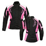 PROFIRST Motorcycle Ladies Waterproof Jacket Motorbike Women Armored Textile Cordura Coat Pink With Black (Black With Pink Flower, XXL)