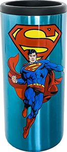 Spoontiques - Stainless Steel Can Cooler - Double Walled Stainless Steel Beverage Can Cooler - Keeps Drinks Colder Longer - Superman Stainless Can Cooler