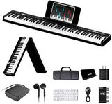 Folding Piano Keyboard, 88 Keys Full Size Semi-Weighted Foldable Piano, Support MIDI USB Interface Bluetooth Portable Piano with LCD Screen Sheet Music Stand Sticker Sustain Pedal for Beginners Kids