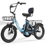 ESKUTE E Trike Electric Bike, Peak 1200W Brushless Motor Folding Trike 18X3.0 Fat Tire Ebike, 499Wh Battery, Step-Thru 3 Wheel Electric Bicycle, 55 Miles, 18MPH+ Tricycle for Adults Blue