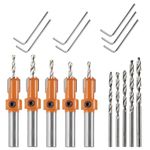 HPMAISON 17Pcs Countersink Drill Bit, Includes 5 Quick Change 8mm Shank Adjustable Countersink Drill Bits, 5 Free Replaceable Drill Bits and 7 Hex Wrench for Woodworking Countersink Drill Bits