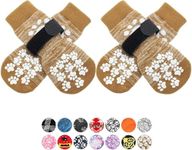 EXPAWLORER Dog Socks with Grips - Double Sides Anti-slip Dog Gripper Socks for Hardwood Floors, Stop Licking Injured Paws, Adjustable Socks with Extra Traction for Small Medium Large Dogs (Khaki, M)