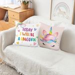 Bonhause Unicorn Cushion Covers 45 x 45 cm Rainbow Star Decorative Throw Pillow Covers Pink Pillowcases for Kids Girls Bedroom Nursery Room Home Decor Set of 2