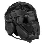 WLXW Tactical Full Face Head Helmet Build In-Headset & Anti-Fog Fan Airsoft Fast Helmet Goggle Mask Set Tactical Paintall Cosplay,Black