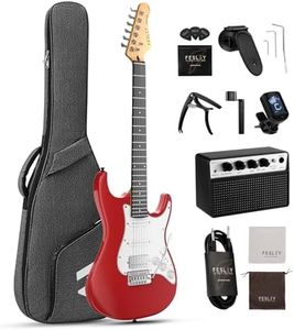 Fesley 39 Inch Electric Guitar: Beginner Electric Guitar Kit with HSS Pickup, Full Size Solid Body Guitar Starter Set with Amplifier, Bag, Strap, String, Cable, Picks, FST100, Red