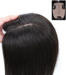 RemeeHi Clip in Silk Base Hair Topper Human Hair for Women Thin Clip on Crown Top Hairpiece Small Toupee for Thinning Hair 5x8 Natural Color 8 Inch