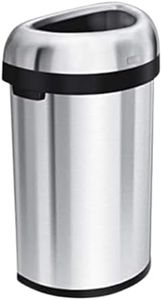 simplehuman Semi-Round Open Rubbish Bin, Commercial Grade, Heavy Gauge Stainless Steel, 60 L / 16 Gal