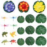 Sixfolo 20 Pcs Artificial Floating Water Lilies,Artificial Lotus Foam Flower Fake Water Lilies with Plastic Dragonfly Frog Lily Pads for Pond Pool Aquarium Water Decor(10cm,14.5cm,17cm)