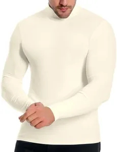 ZAFUL Mens Long Sleeve Mock Turtleneck Undershirt Tops Casual Knit Pullover Lightweight Sweater Shirt for Fall White L