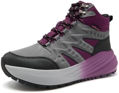 Women's Orthopedic Waterproof Hiking Boots: Comfort Plantar Fasciitis Orthotic Hammer Toes Arch Support Tennis Shoes, Non Slip Driving Warm Ankle Boots Grey Rose Purple Size 10