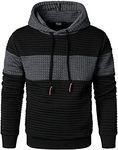 HOOD CREW Men’s Long Sleeved Plaid Hooded Sweatshirts Patchwork Color Pullover Hoodies with Drawstring Darkgrey XL