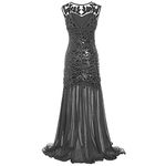 AMhomely Womens 1920s V Neck Sequin Beaded Fringed Dress Flapper Dress Cocktail Party Sequin Tassel Flapper Dress 20s Fancy Dress Gatsby Costume Dress V Neck Vintage Beaded Evening Dress, A1 Silver