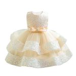 Miipat Baby Girl Pageant Dress Ruffle Flower Wedding Birthday Party Princess Dresses Sequins Toddler Ball Gown(Champagne,3-4T)