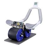 Automatic Rebound Abdominal Wheel, Ab Roller Wheel with Timer Elbow Support for Newbies, Exercise Double Wheel with Knee Mat Holder for Body Fitness Strength Training Home Gym (Blue)