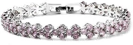 Shop LC Pink Cubic Zirconia Tennis Bracelets for Women Jewelry Wedding Birthday Gifts for Women Ct 9.6 Stone 7.25" Birthday Gifts