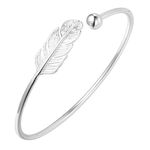 AILUOR 925 Silver Plated Leaf Feather Bangle Bracelet Bohemian Style Fashion Charms Bracelets Jewelry Cuff Women Adjustable (Silver)