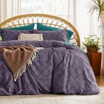 Bedsure Boho Duvet Cover Queen Size - Boho Bedding, Tufted Queen Duvet Cover Set for All Seasons, 3 Pieces Embroidery Shabby Chic Home Bedding,Comforter Not Included (Grayish Purple, 90" x 90")