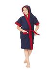 SAND DUNE Kids Girl Bathrobe | Terry Cotton Shower Gown | Half Sleeve Knee Length Kids Girl Bath Robes | Pocket with Waist belt Kid Girl Bathrobes | Navy Blue Bathrobe | 12-13 Year Kid