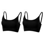 AMRIY Womens Sports Bras for Women Light Support Padded Workout Bras for Women Supportive Seamless Women's Wireless Yoga Bra, 2 Pcs(black), 36-38